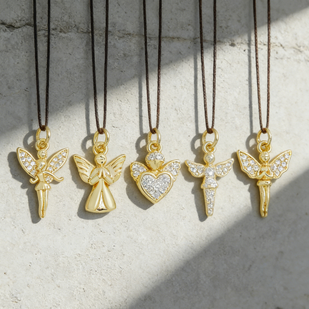 Men'S Fashion Jewelry Bracelets - 4Pcs Pendants Gold Plated Shiny Angel