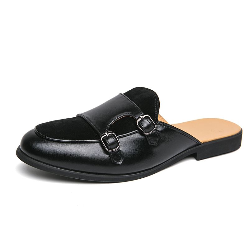 Men'S Fashion Loafers Shoes - Fashion Black Green Monk Strap Half