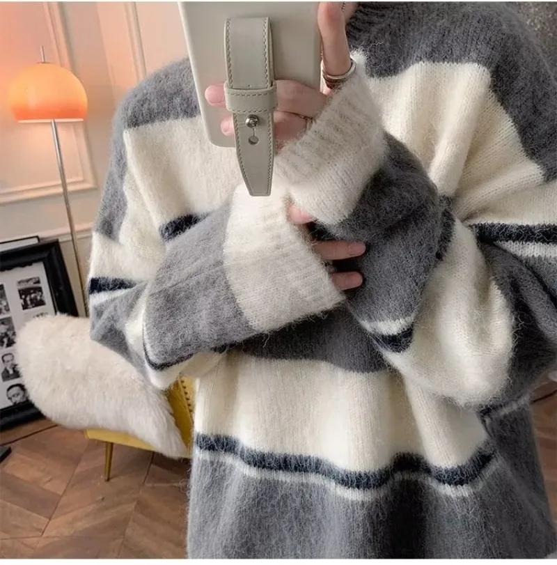 Men'S Fashion For 70 Year Old - Striped Ladies Sweater Autumn Winter Pullovers
