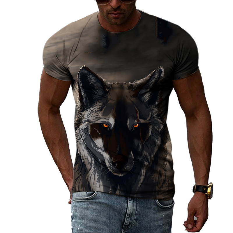 Mens Fashion Dress Shirts - Casual Men's Animal Print T-shirt Hip-hop