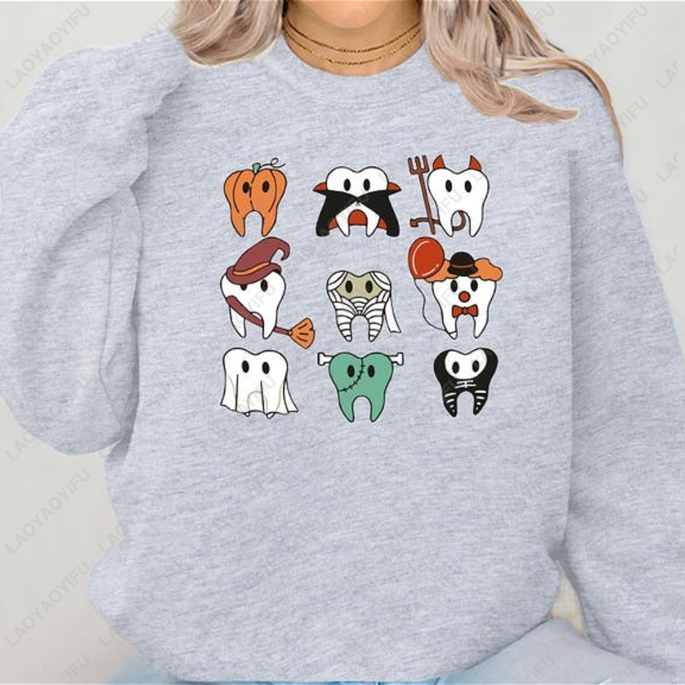 Men'S Fashion For 70 Year Old - Spooky Halloween Dentist Pattern Sweatshirt Pumpkin