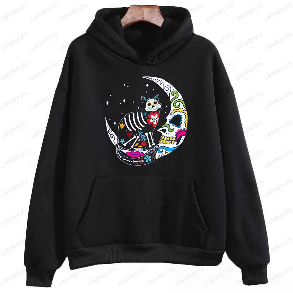 Skeleton Cat and Skull Moon Da - Men'S Fashion For 70 Year Old ulasan dan harga