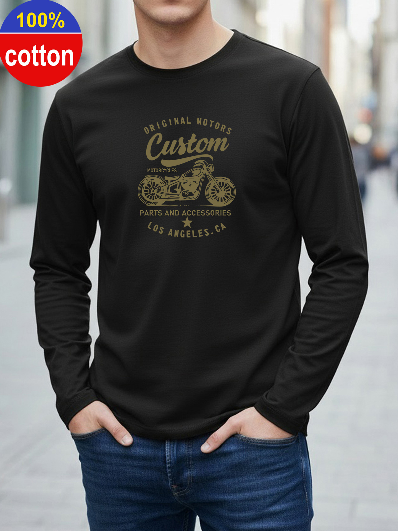 100% pure cotton men's long sl - Men'S Fashion T Shirts ulasan dan harga