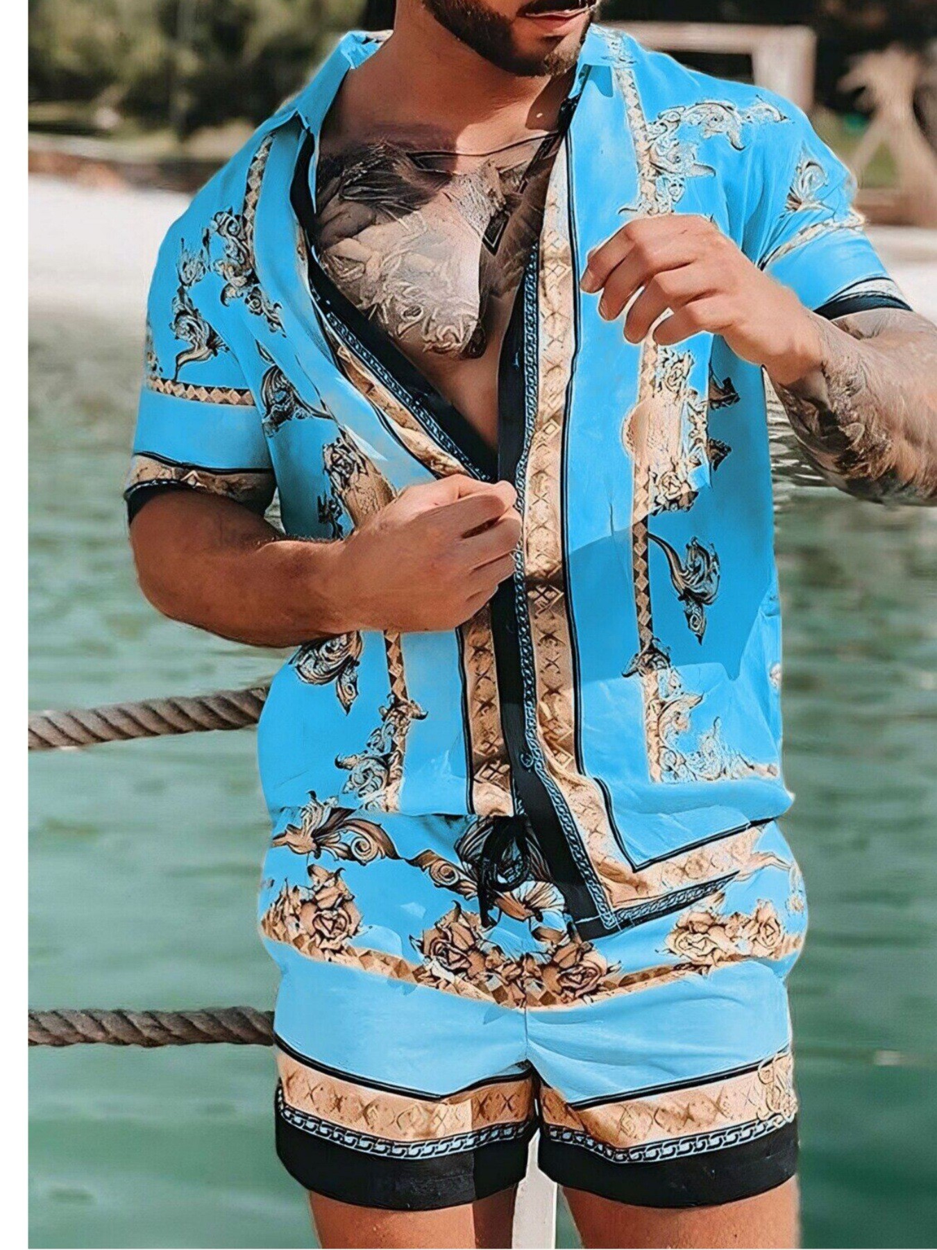 Men Fashion New Beach Set Shor - Mens Fashion Dress Shirts ulasan dan harga