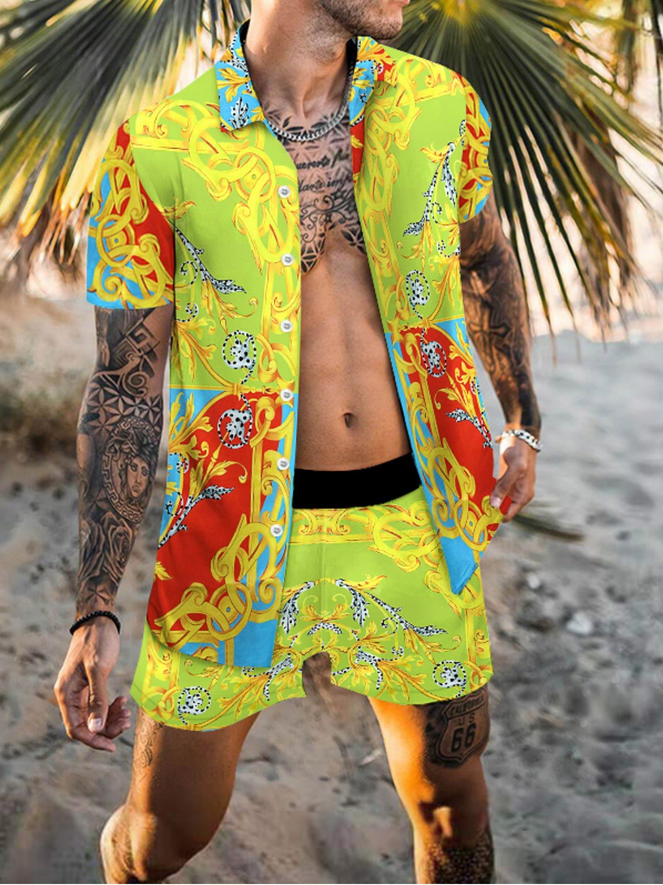 Men Fashion New Beach Set Shor - Mens Fashion Dress Shirts ulasan dan harga