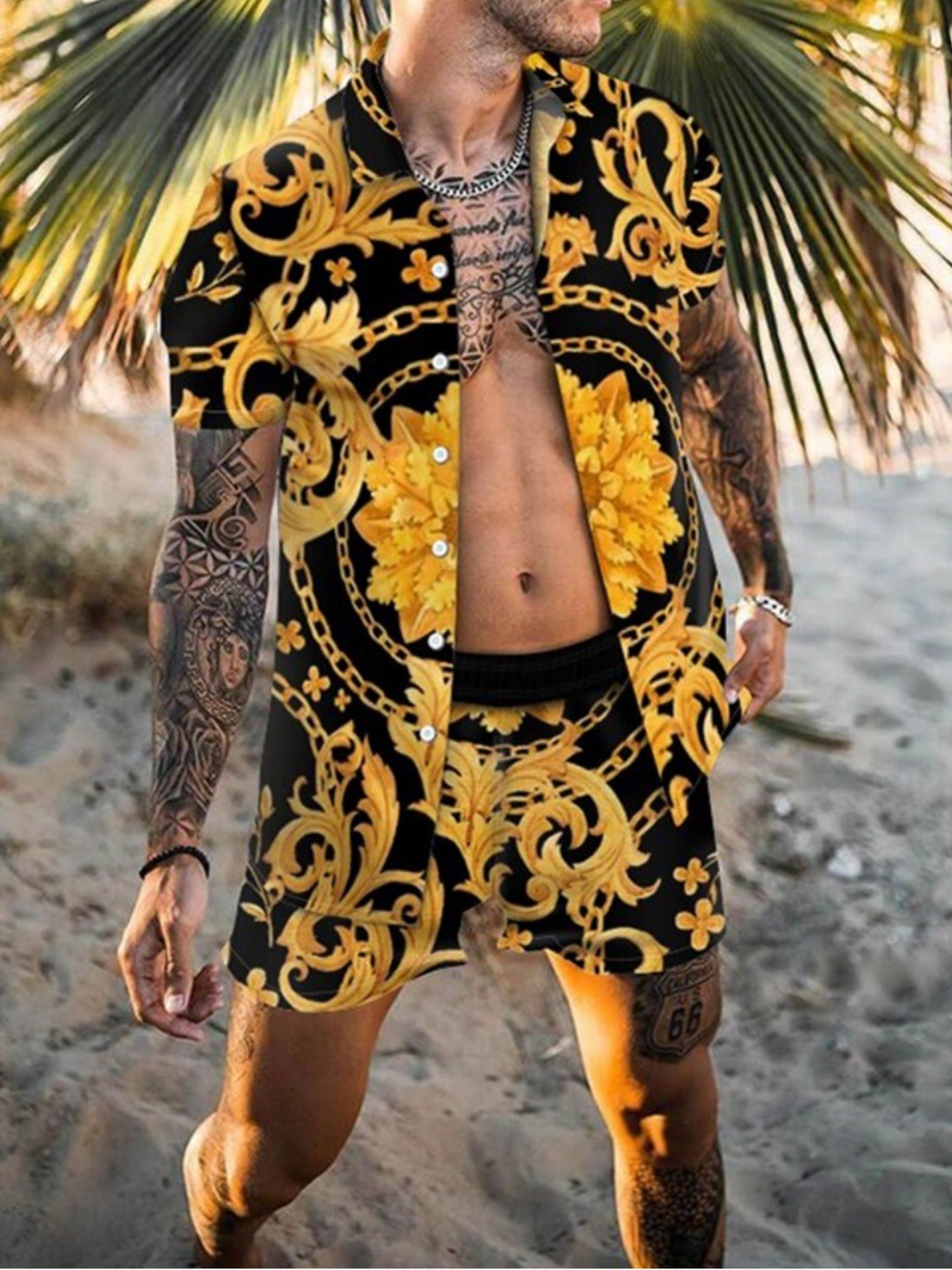 Men Fashion New Beach Set Shor - Mens Fashion Dress Shirts ulasan dan harga