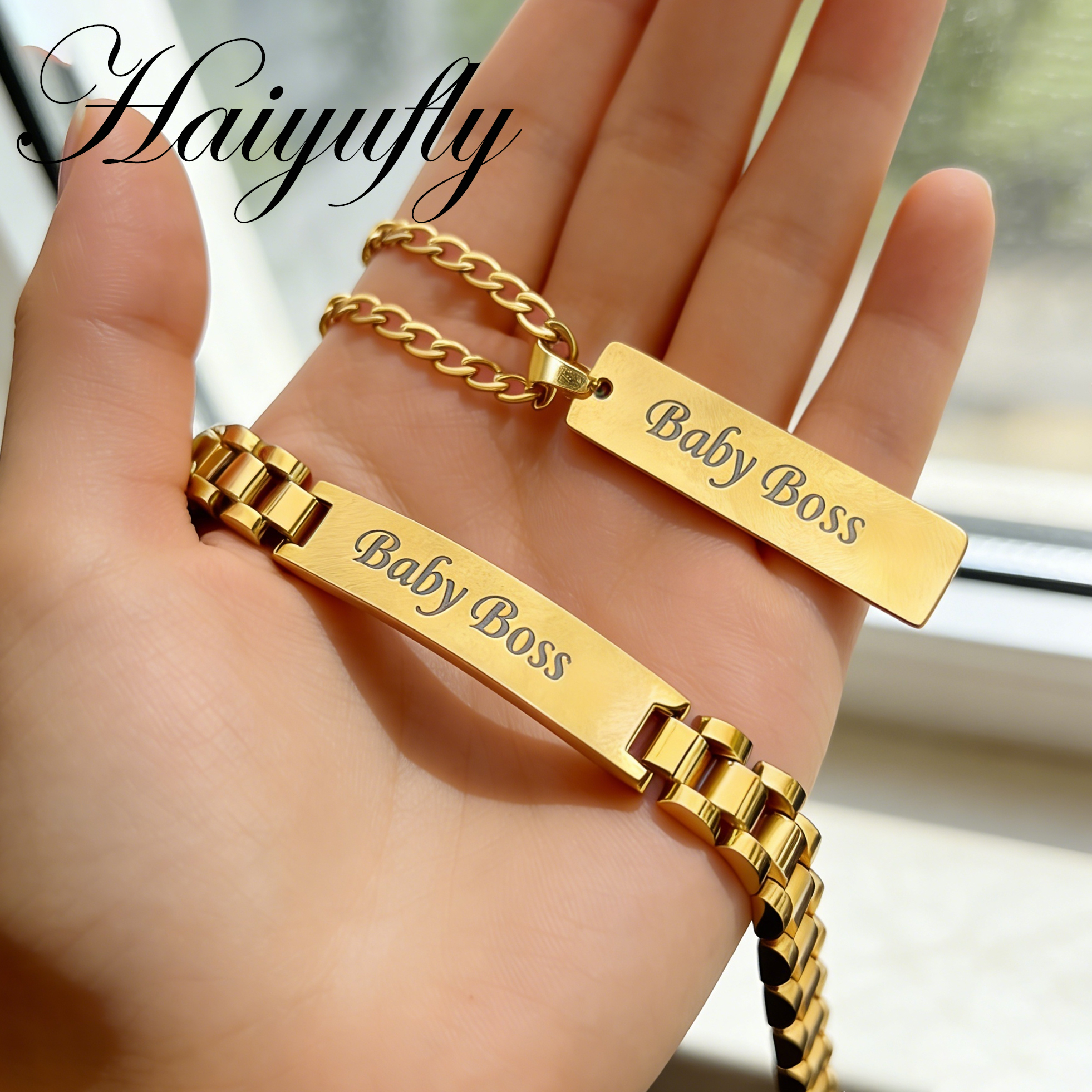 Haiyufly Punk Engrave Name Nec - Men'S Fashion Jewelry Bracelets ulasan dan harga