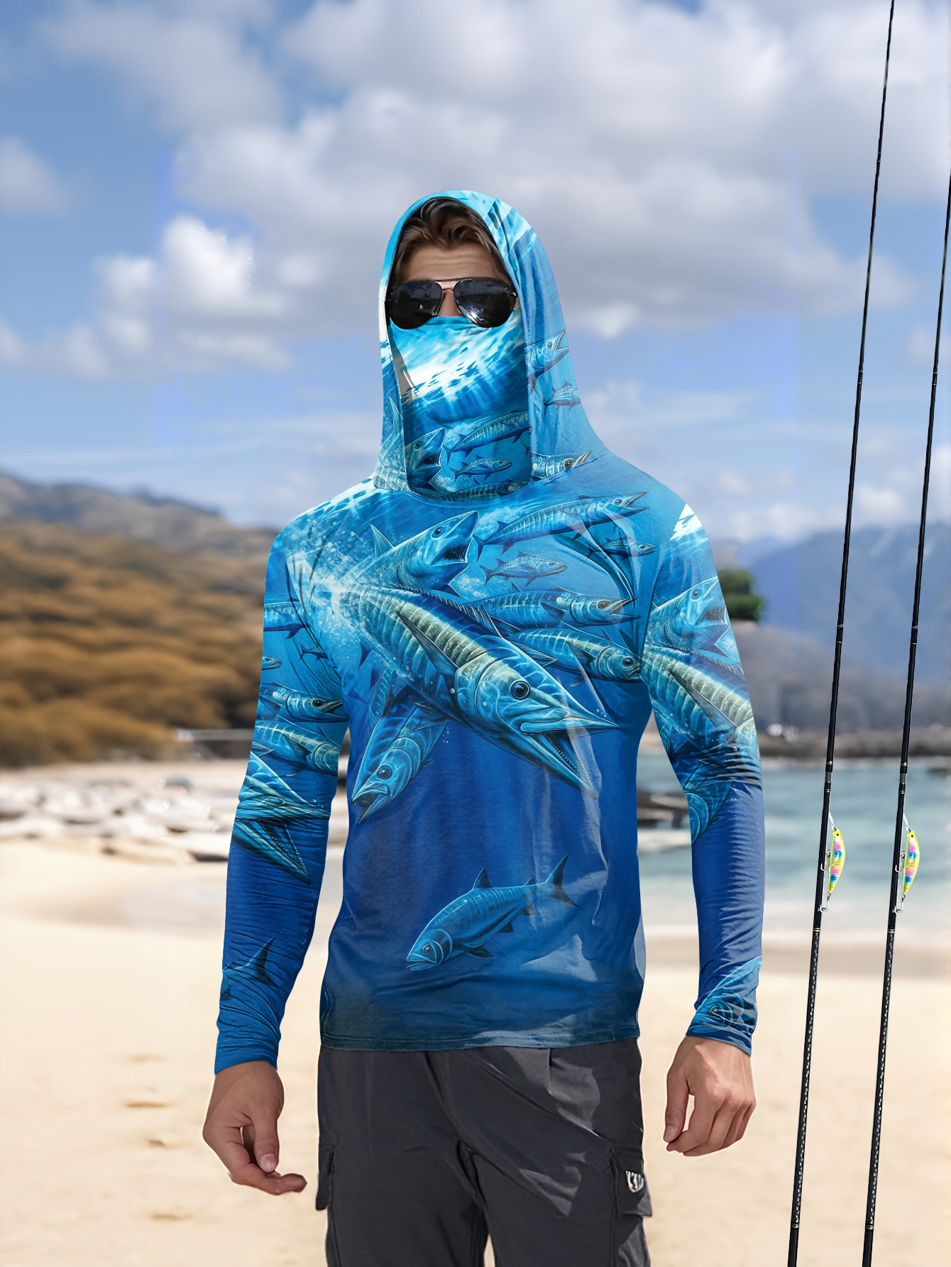 Men Hood Fishing Shirt long sl - Men'S Fashion T Shirts ulasan dan harga
